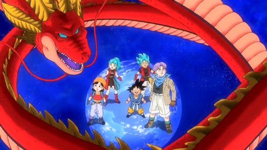 Dark Shenron, Goku, Trunks, Pan, Beat and Note