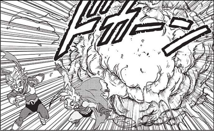 Saiyaman X1 y X2 derrotan a Dinodroid 1